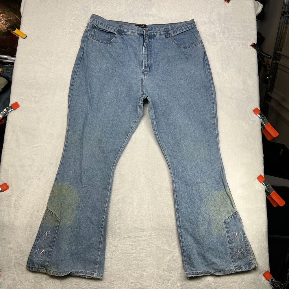 Girlfriends Bootcut Jeans Womens 38X31.5 Blue Denim Embroidered Zip Fly - Stains